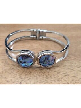 Akiri Abalone Shell Cuff Bracelet Silver Tone Adjustable Bangle